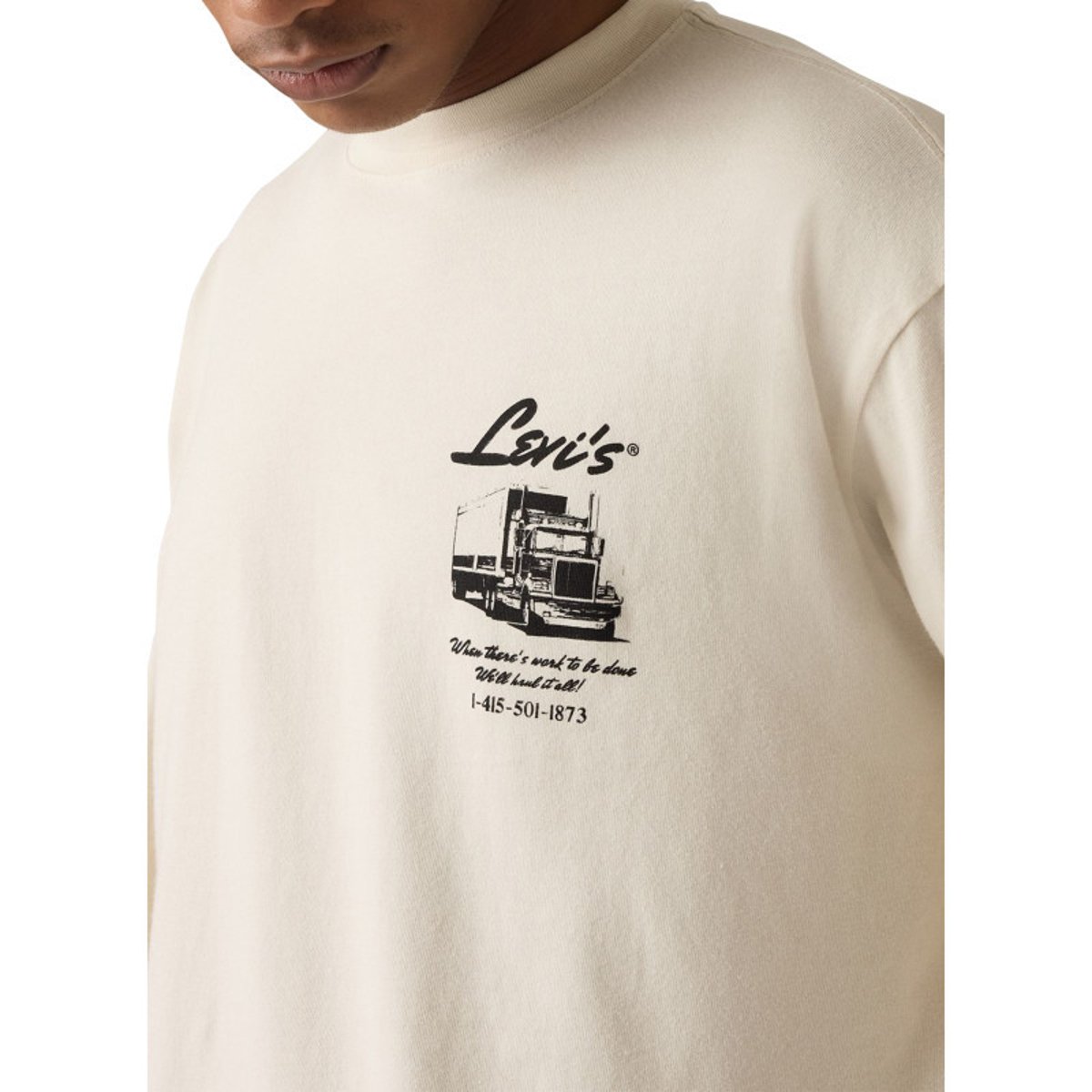 Pull en coton écru orné d'un imprimé camionneur et pourvu d'un col rond écru, LEVI'S
