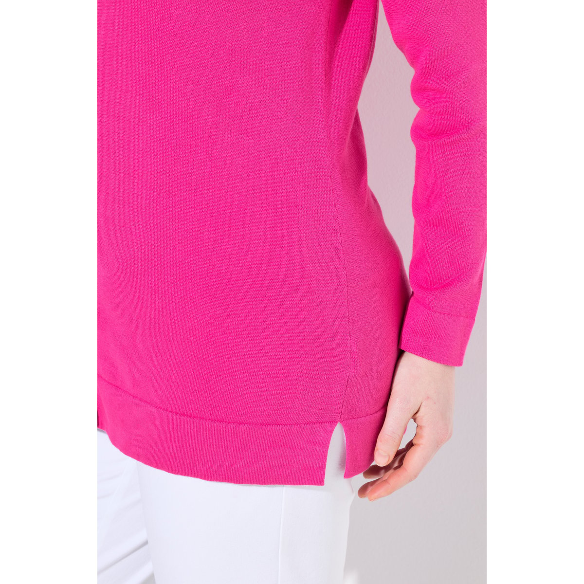 Cardigan twinset en coton Pima. Col rond magenta, ULLA POPKEN