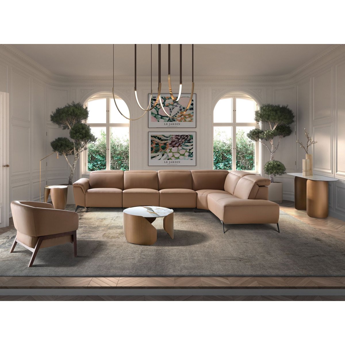 Table basse ronde en marbre porcelainé et acier blanc | bronze, ANGEL CERDA
