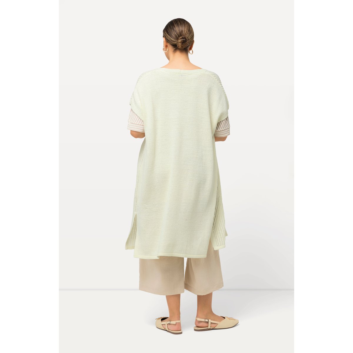 Gilet en maille ajourée blanc neige, ULLA POPKEN