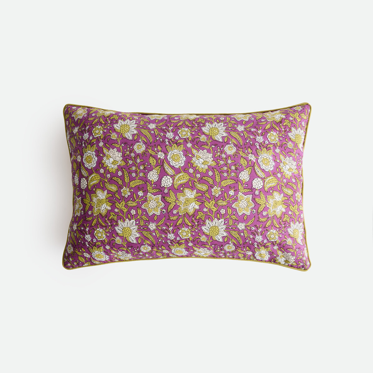 Housse de coussin, en coton imprimé block-print, SHANDIRA violet/rose, LA REDOUTE INTERIEURS