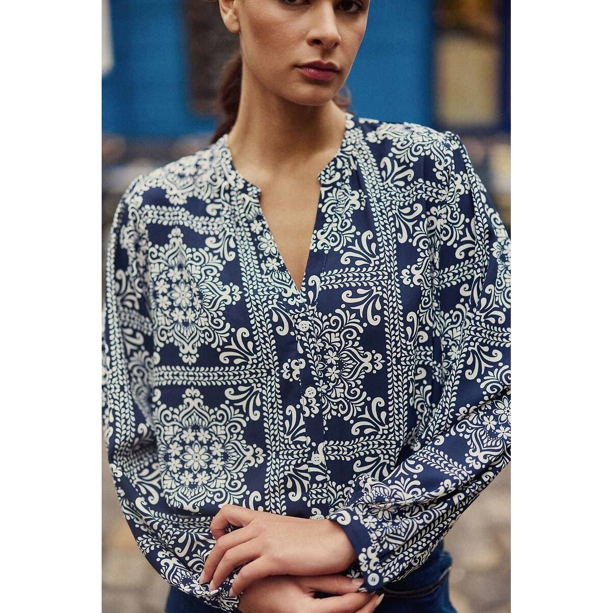 Caisy Printed Blouse, Loose Fit blue print, LA PETITE ETOILE