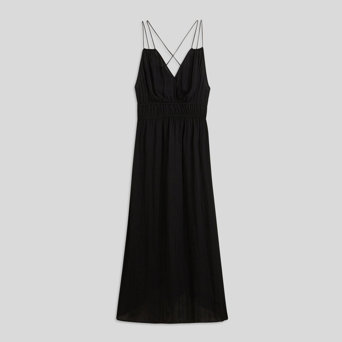 Robe midi satinée élastiquée taille noir, MONOPRIX