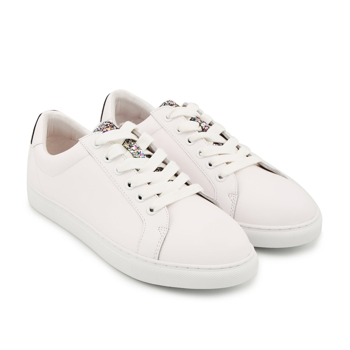 Baskets En Cuir Simone Glitter Tongue blanc, BONS BAISERS