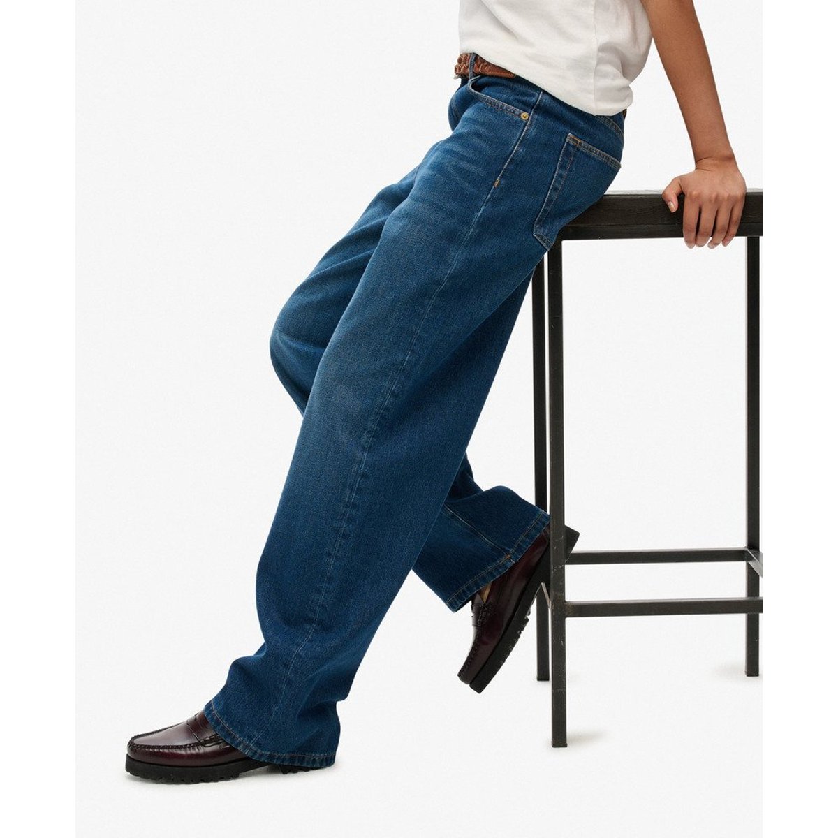 Jean Large en Coton Bio Taille Moyenne denim indigo profond, SUPERDRY