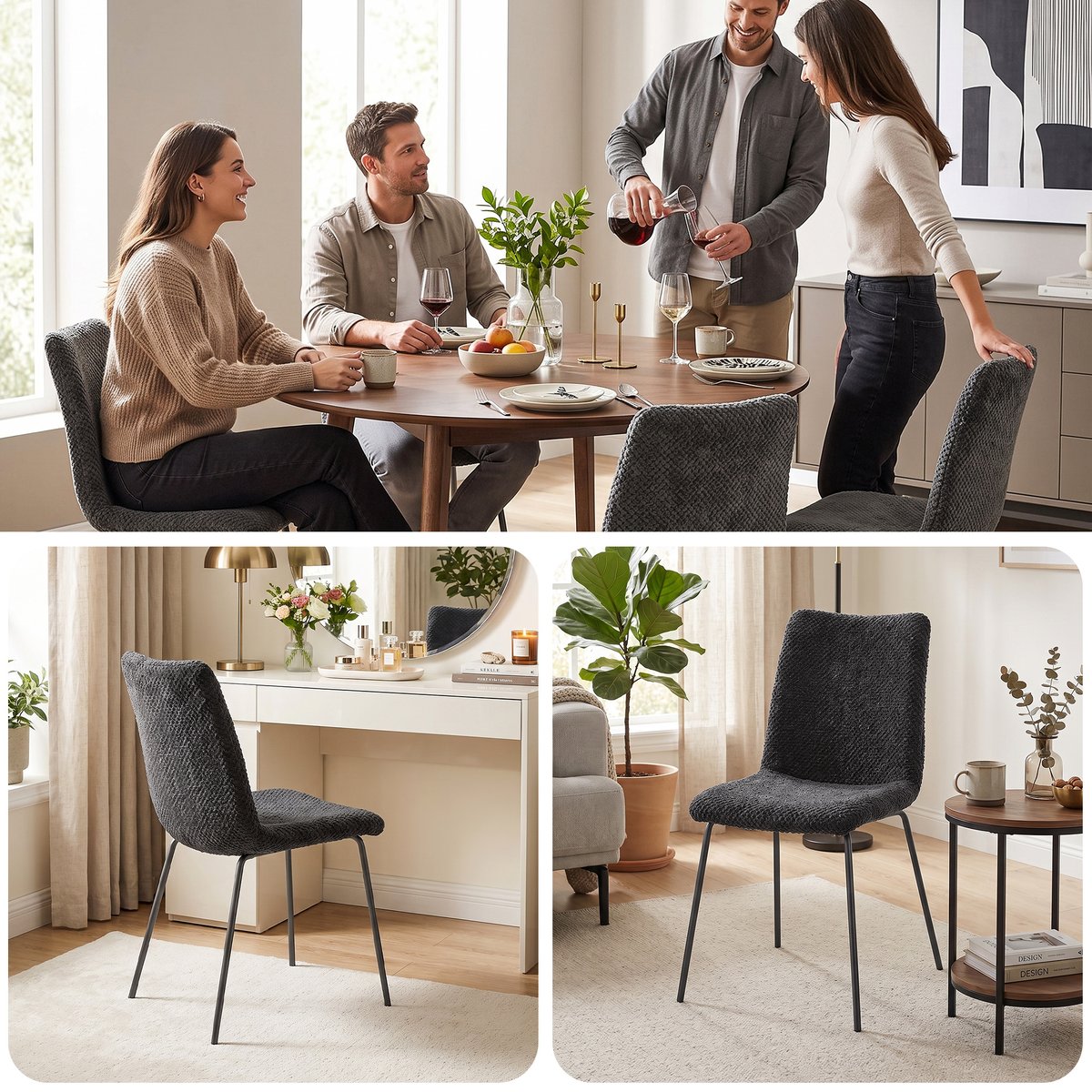 Chaise de salle à manger Velours (100 % gris foncé, HOMCOM