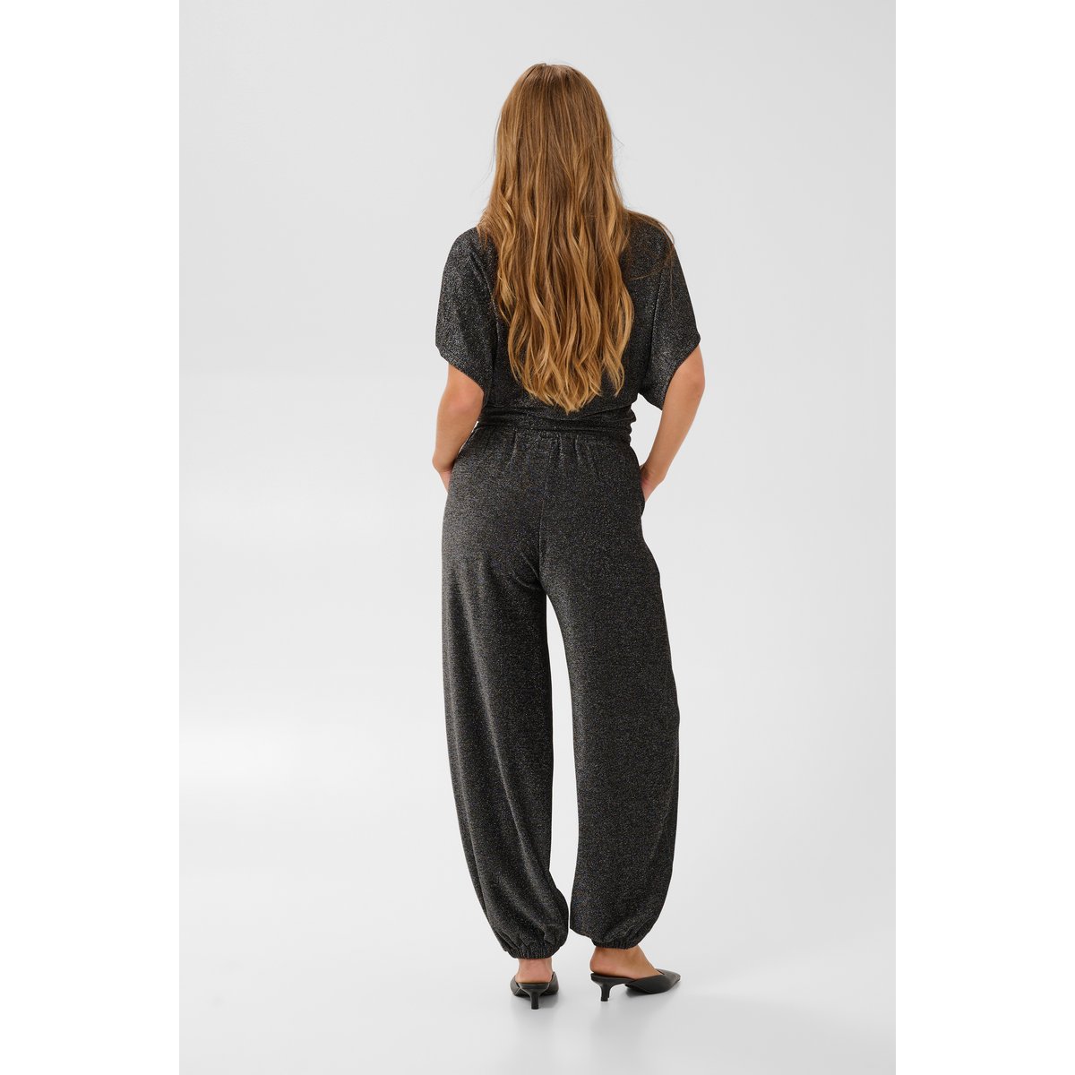Pantalon en jersey argent noir silver black glitter, KAFFE
