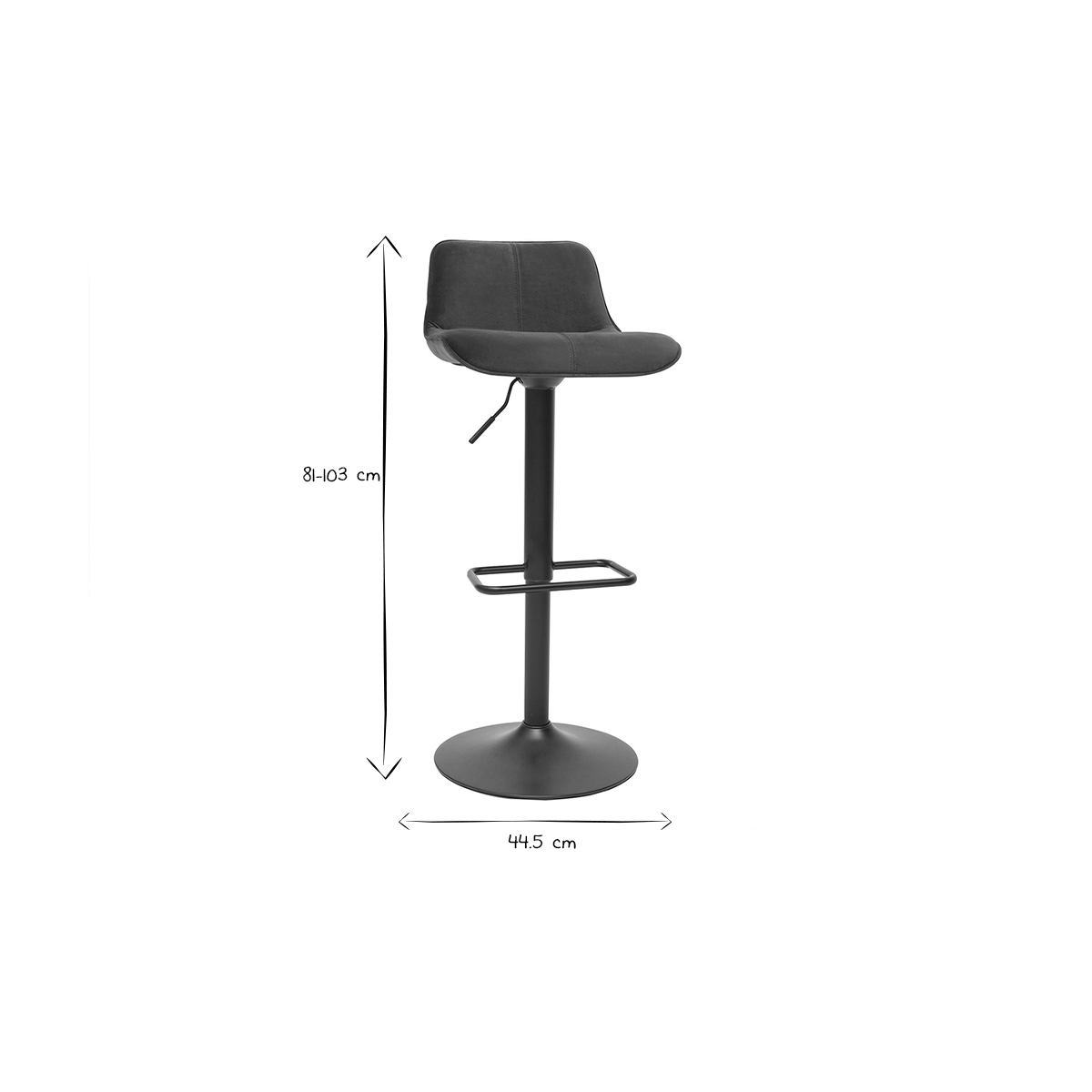 Tabourets de bar réglables pivotants 360° en tissu effet velours texturé terre brûlée et métal noir (lot de 2) BOOST bleu pétrole, MILIBOO
