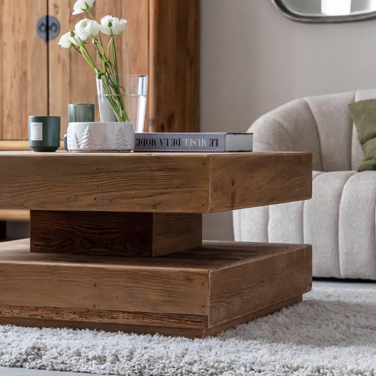Table basse en bois recyclé BLAISE bois foncé, MADE IN MEUBLES