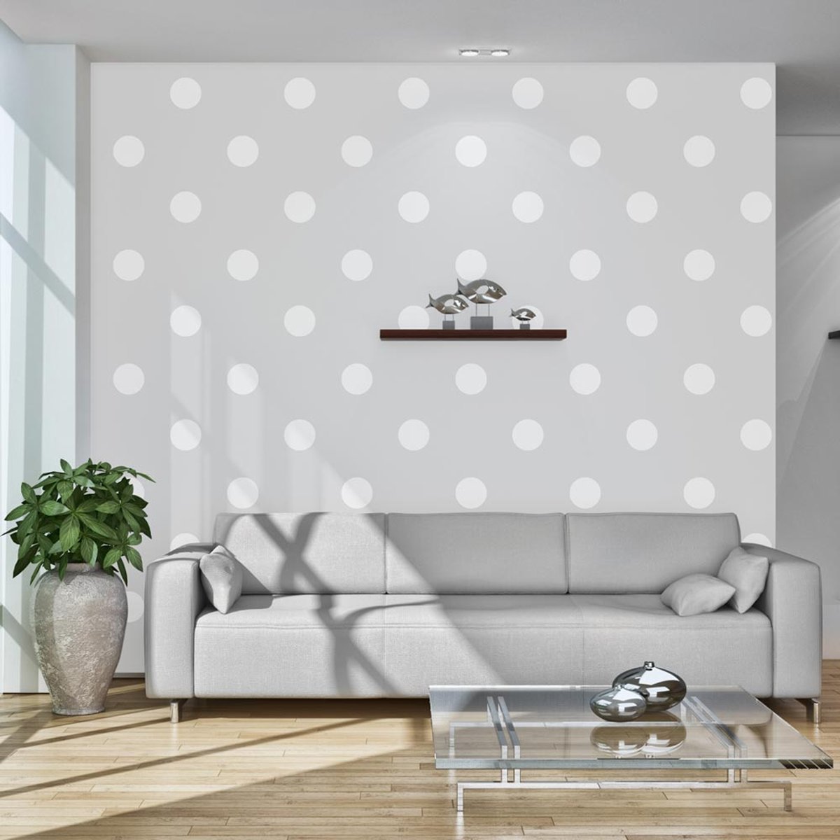 Papier peint intissé panoramique Cheerful polka dots gris / argent, EDEN