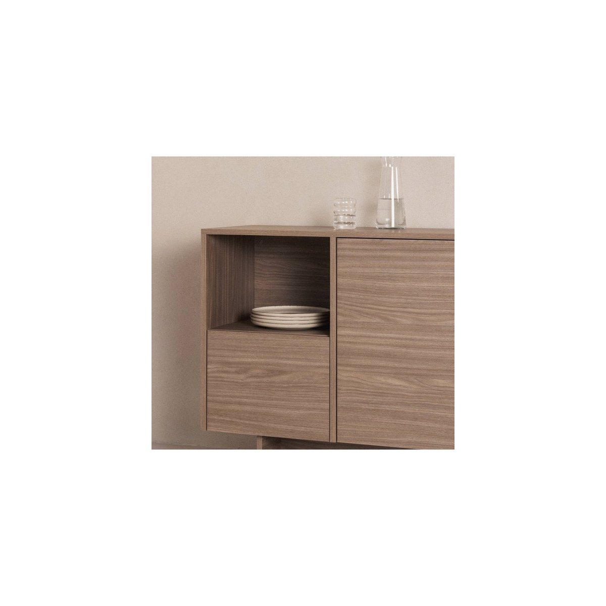 Commode 4 portes en bois, Design minimaliste chêne perle, RECOLLECTION