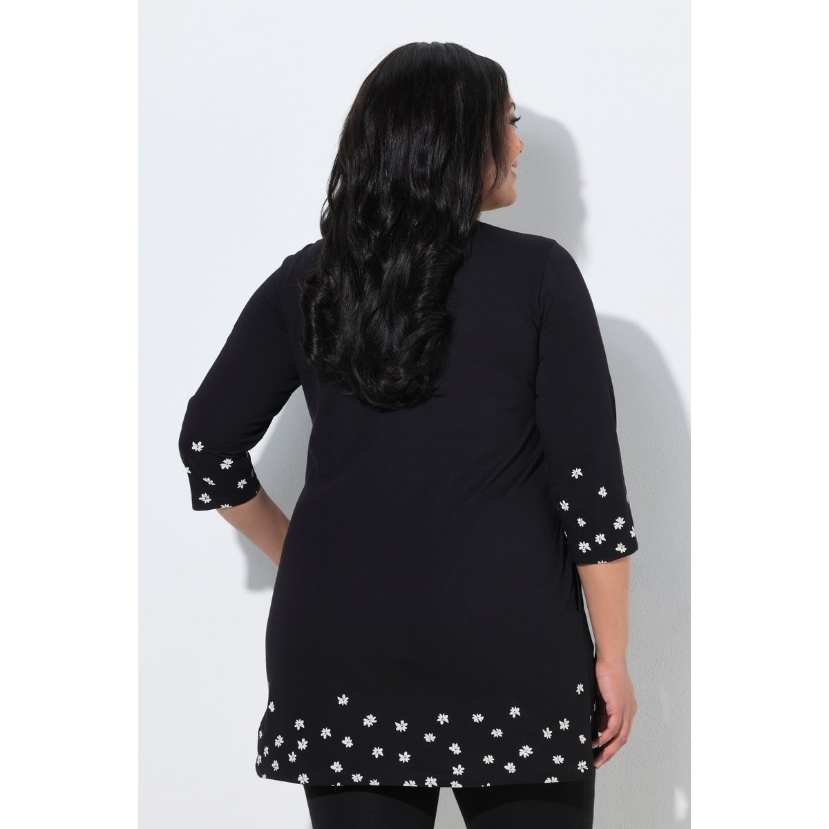 T-shirt long, imprimé à motifs, coupe en A noir, ULLA POPKEN