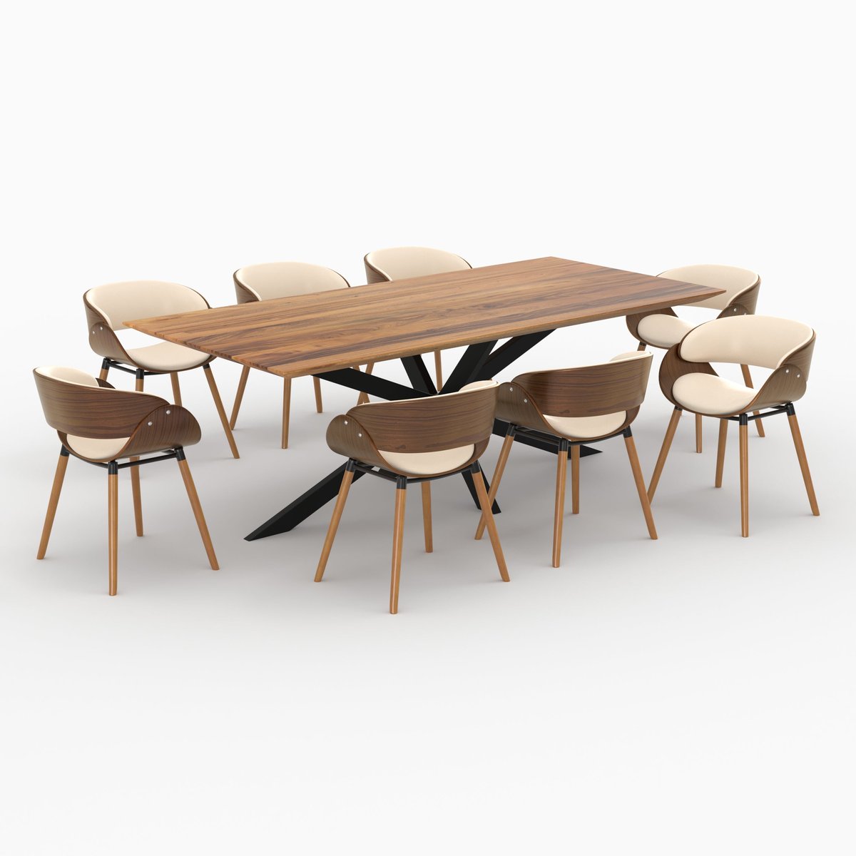 Table et chaises 8 personnes en cuir synthétique - SURDIMAN marron et beige, MAISON PAVANE