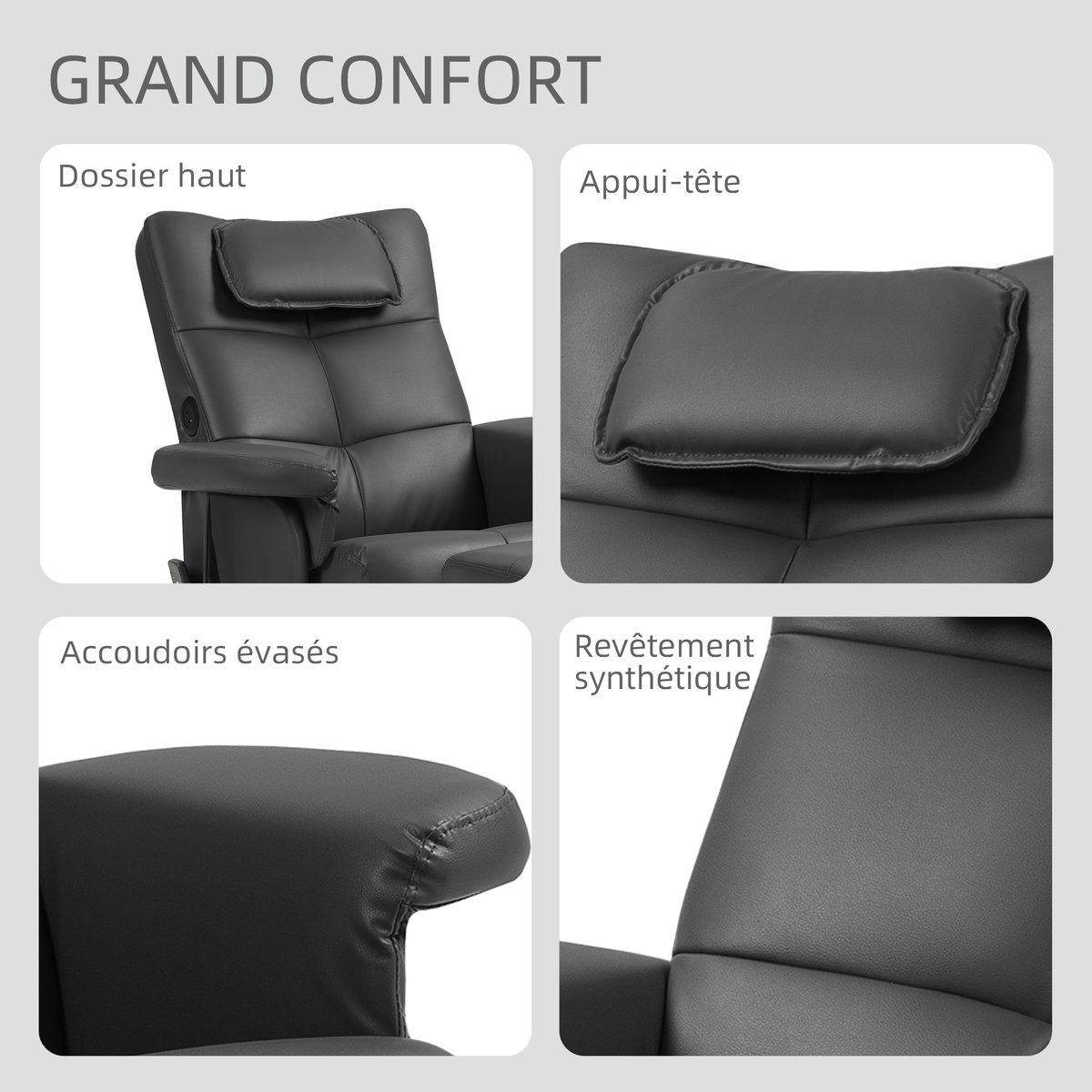 Ensemble fauteuil de massage inclinable avec noir, HOMCOM