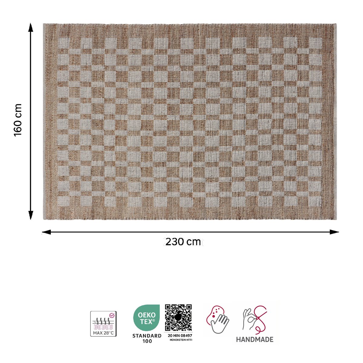 Tapis en jute, CHECKS beige, INSPIRE