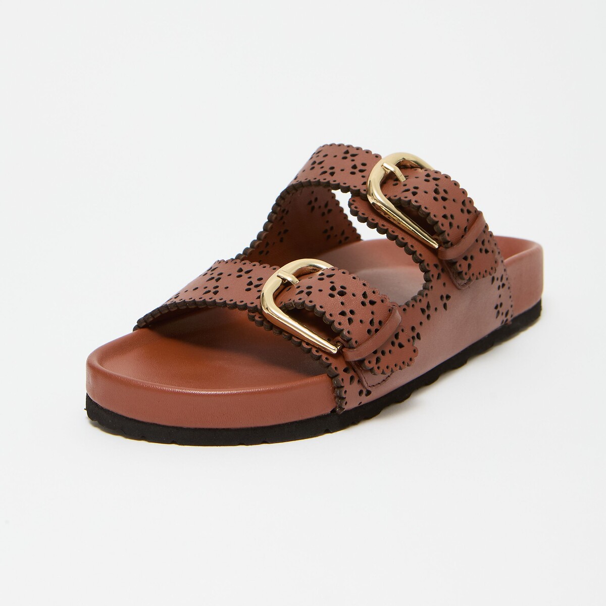 Capucine Leather Flat Sandals with Straps cognac, PETITE MENDIGOTE