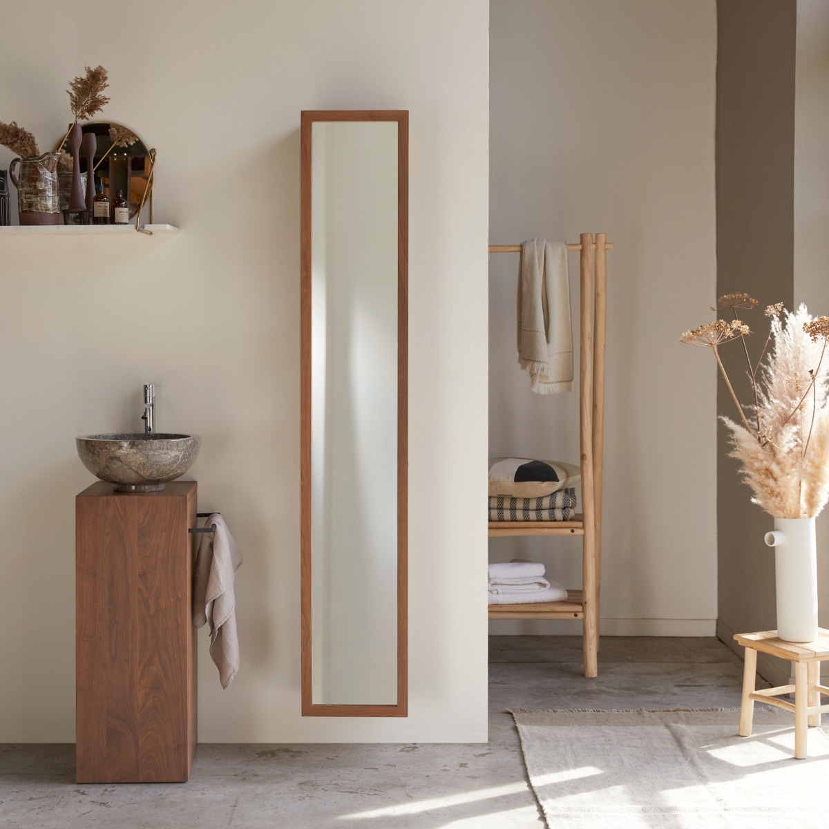 Colonne de salle de bain en Noyer massif, TWIG marron foncé, TIKAMOON