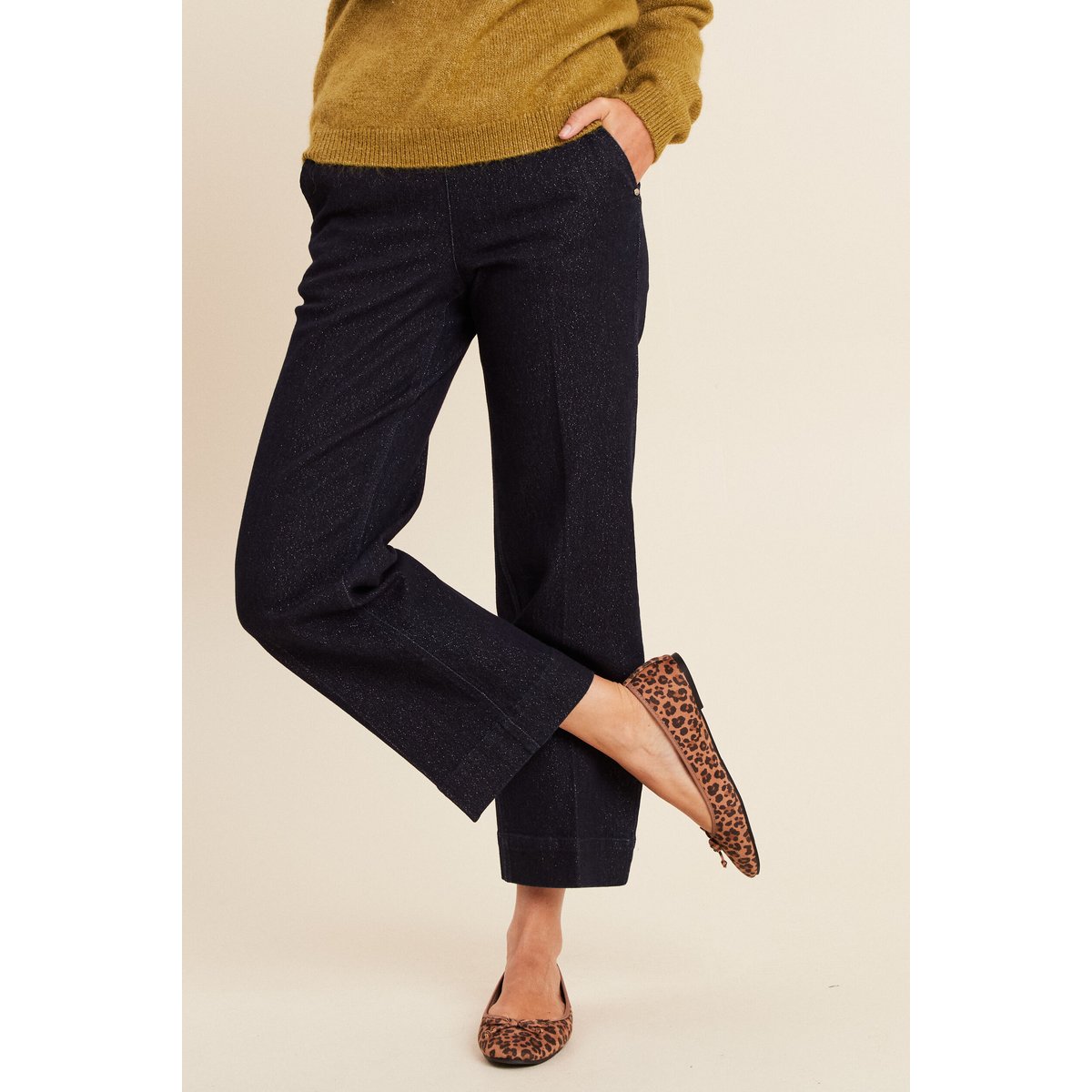 Jean large taille haute à paillettes denim brut, BREAL