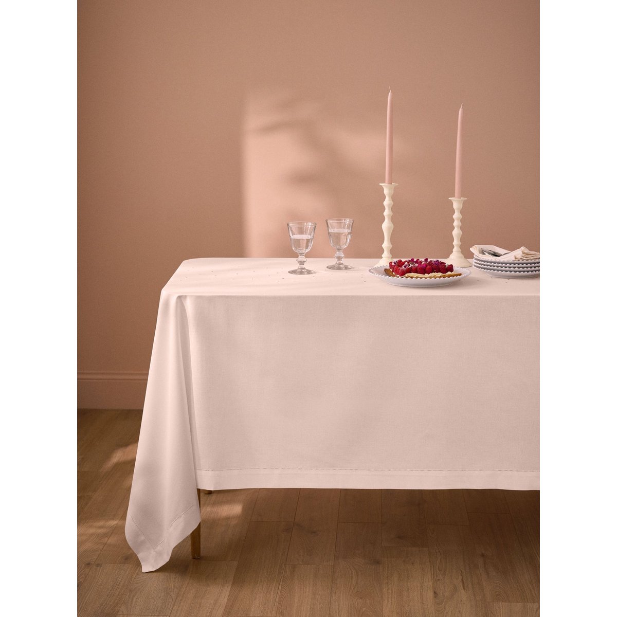 Nappe en coton aspect lin pois dorés blanc doux, CYRILLUS