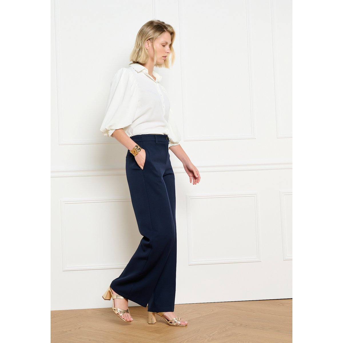Pantalon large fluide bleu marine, LOLALIZA