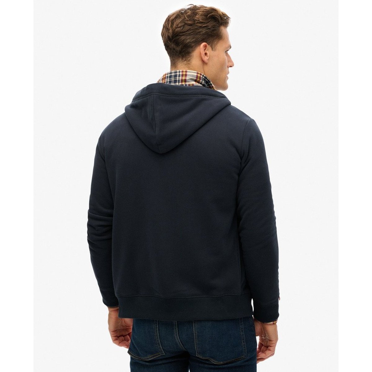 Sweat à capuche zippé Logo Essential mi-brossé bleu marine éclipse, SUPERDRY