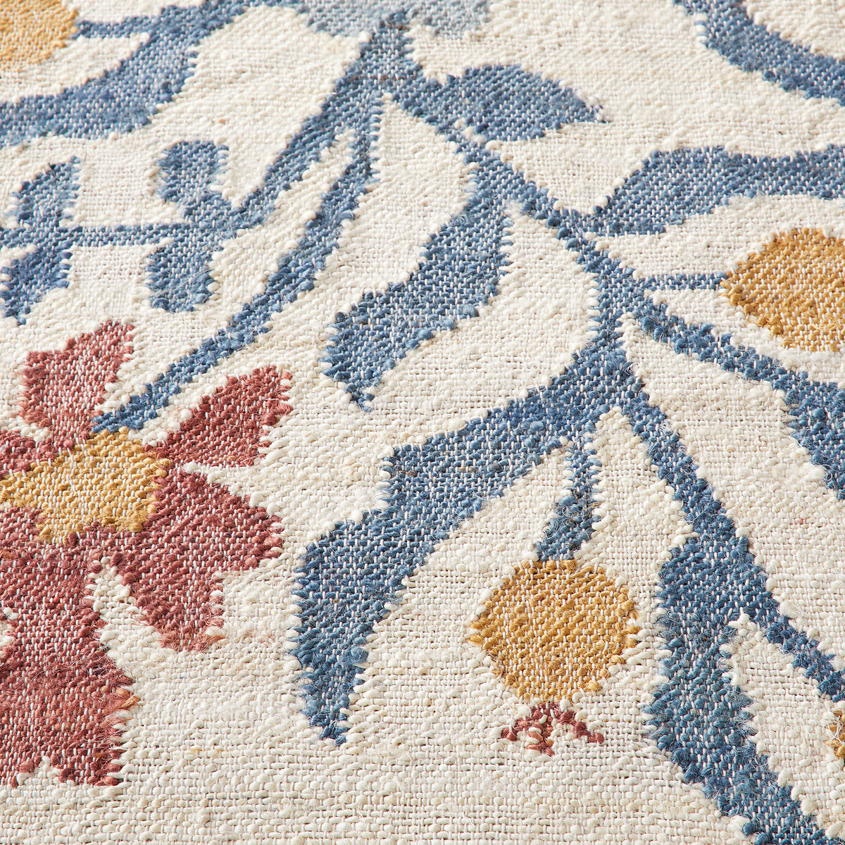 Tapis en jute motif fleurs, Antonia naturel/bleu, LA REDOUTE INTERIEURS