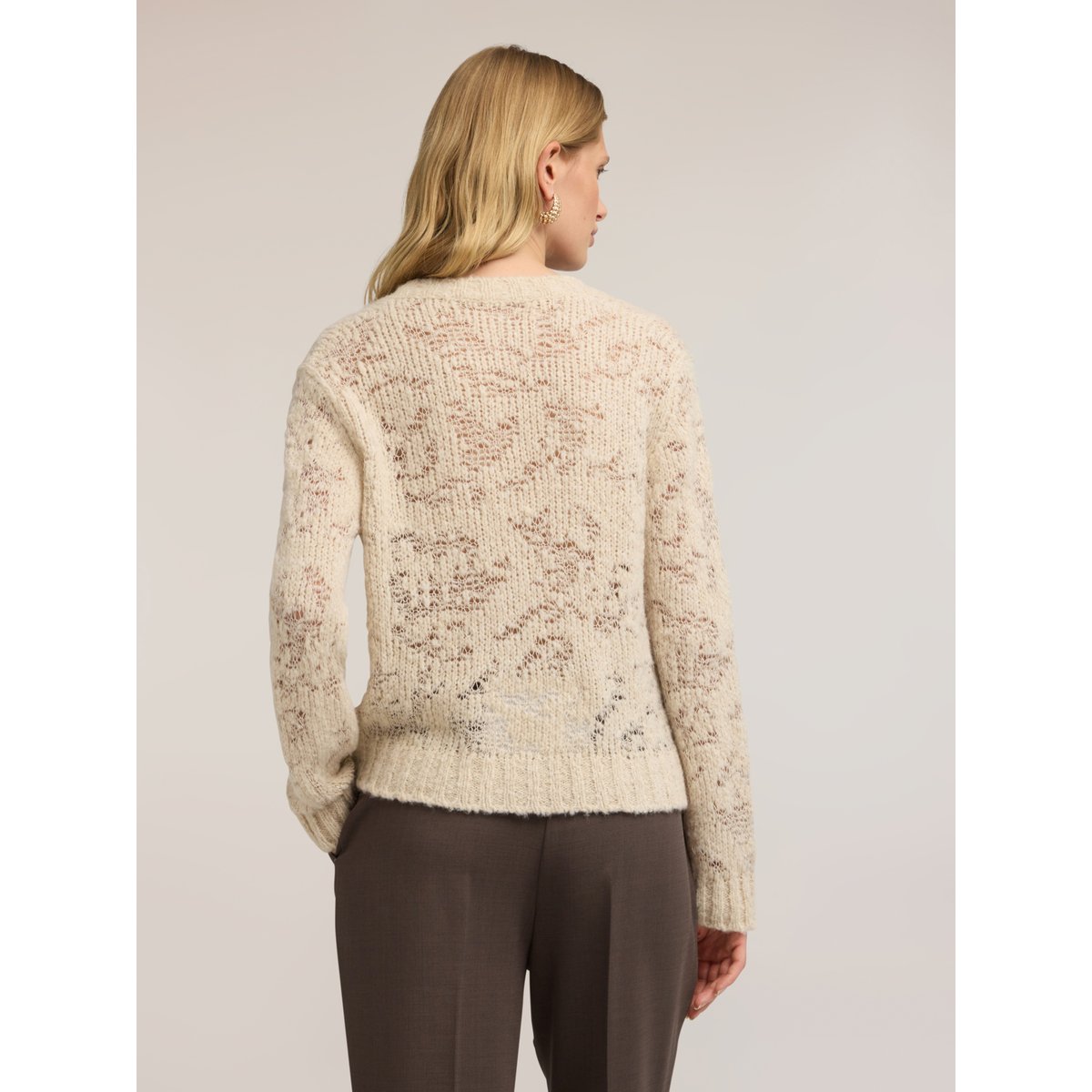 Cardigan avec travail ajouré beige, MOTIVI
