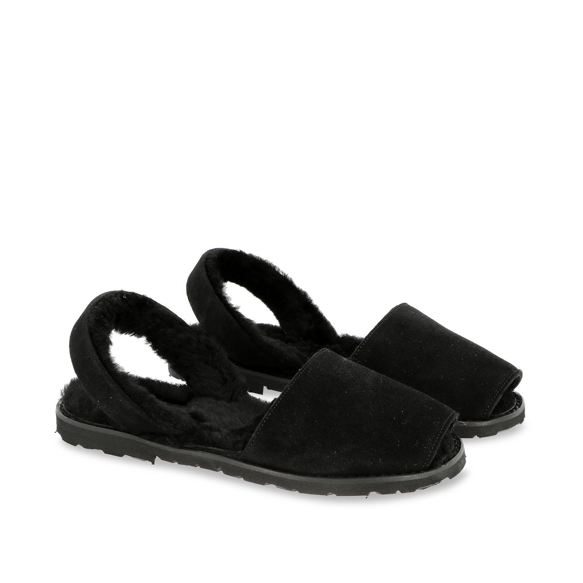 Sandales à bride en peau lainée AVARCA noir, MINORQUINES