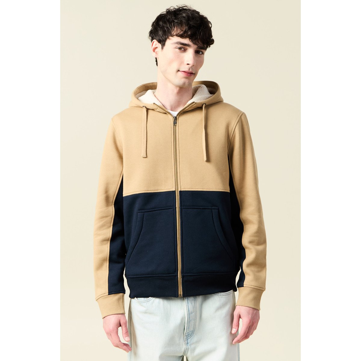 Sweat zippé à capuche bleu marine, BONOBO