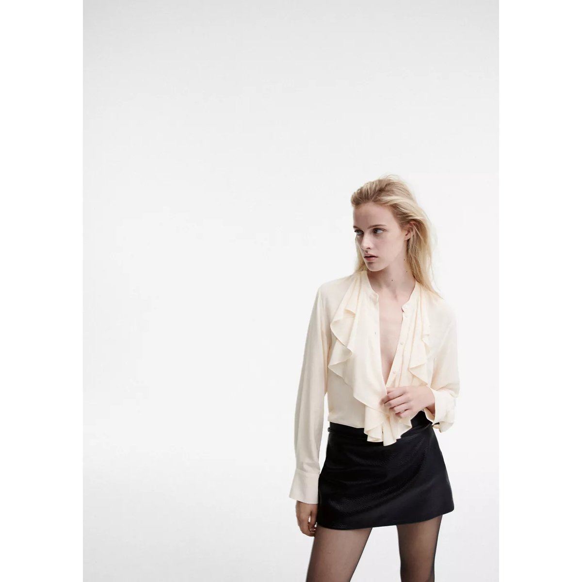 Blouse fluide volants écru, MANGO