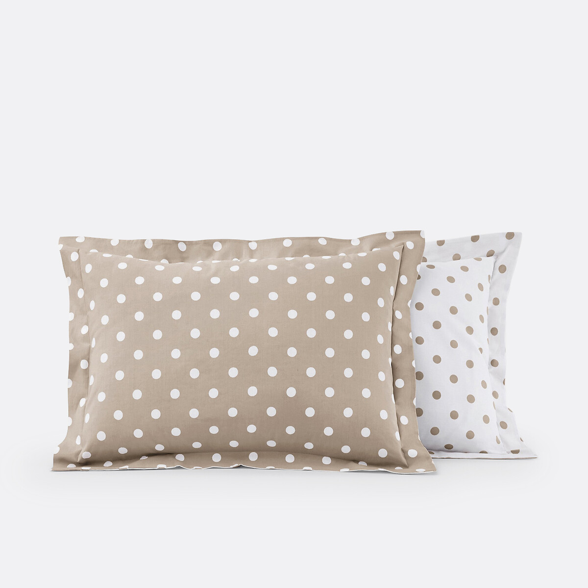 Fronha de almofada em puro algodão, estampado às bolas, Clarisse bege/branco, LA REDOUTE INTERIEURS