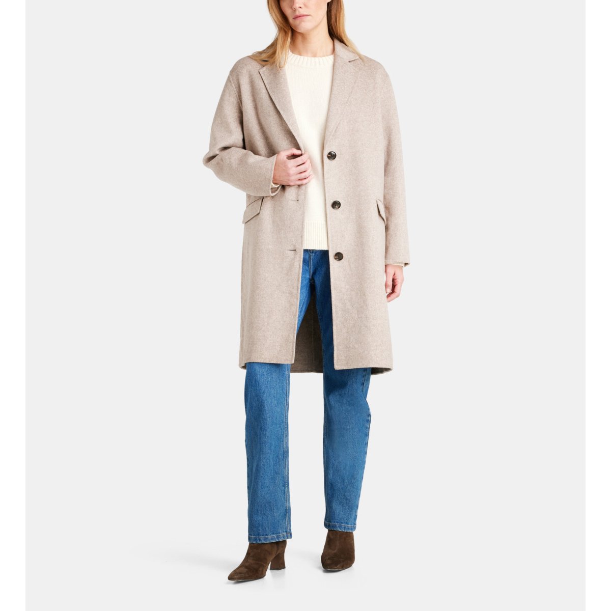 Manteau mi-long claudel laine recyclée mélangée beige moyen, GALERIES LAFAYETTE