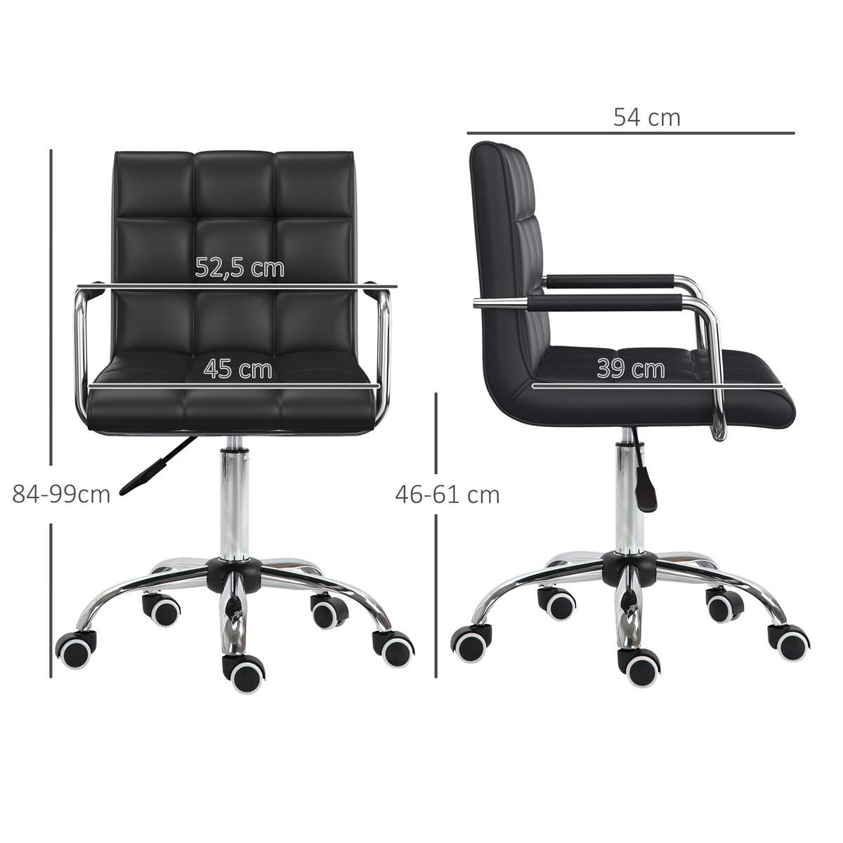 Chaise de bureau Métal noir, HOMCOM