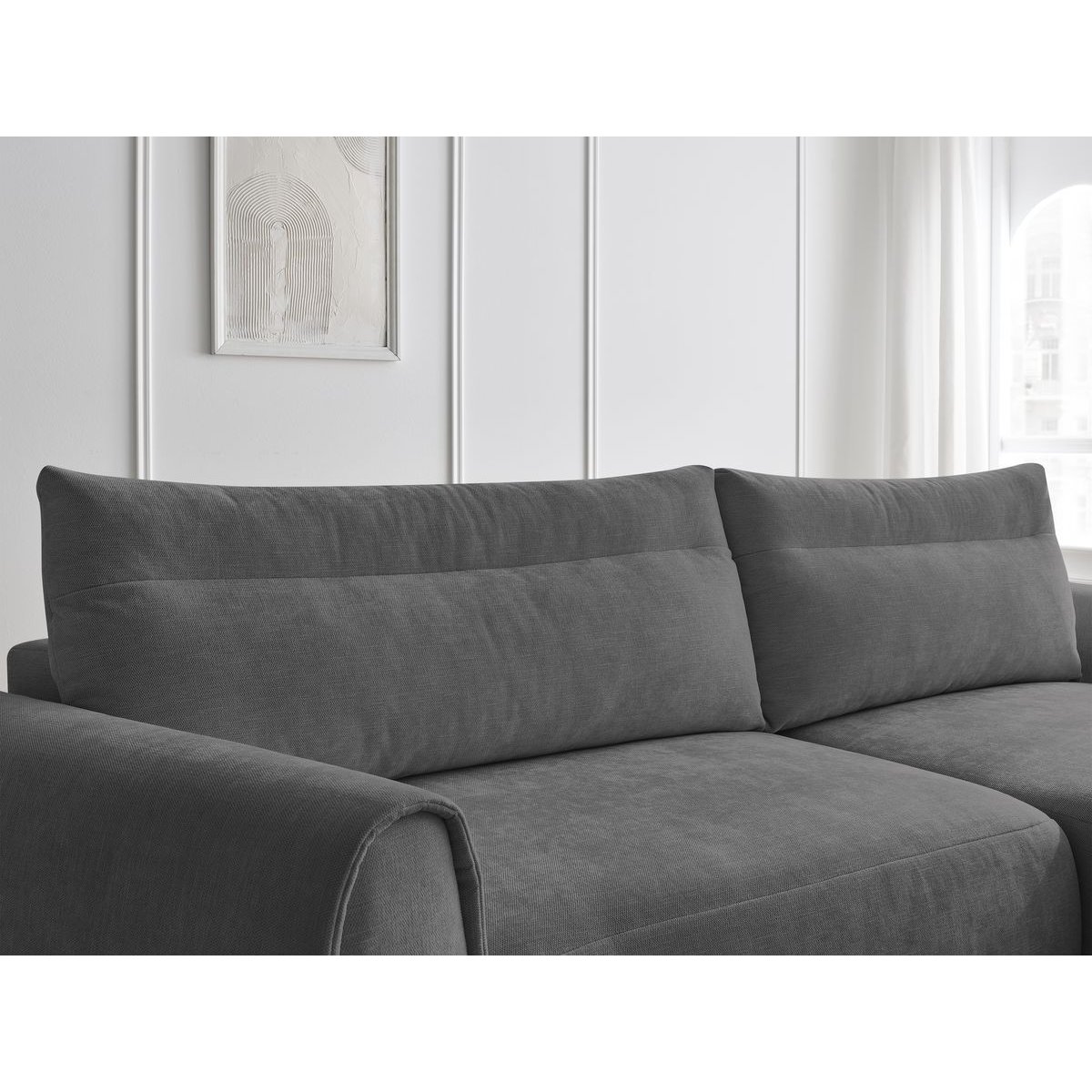 Canapé d'angle fixe incurvé 3 places tissu lisse, ADEN gris foncé, BOBOCHIC