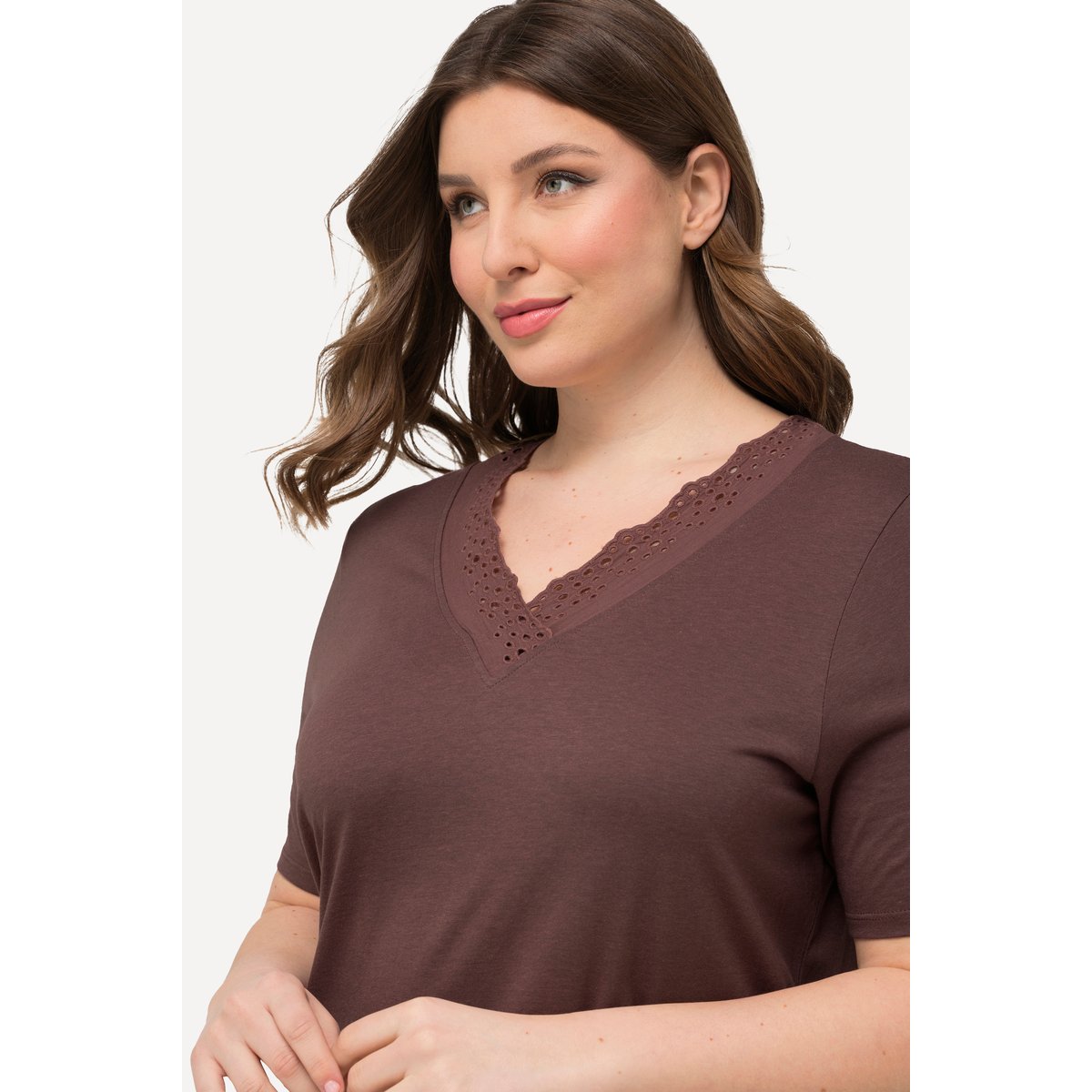 Chemise de nuit V, broderie, modal terre, ULLA POPKEN