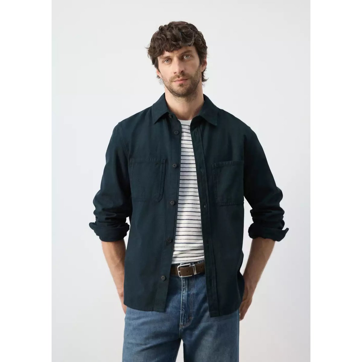 Surchemise 100 % coton poches bleu marine, MANGO MAN