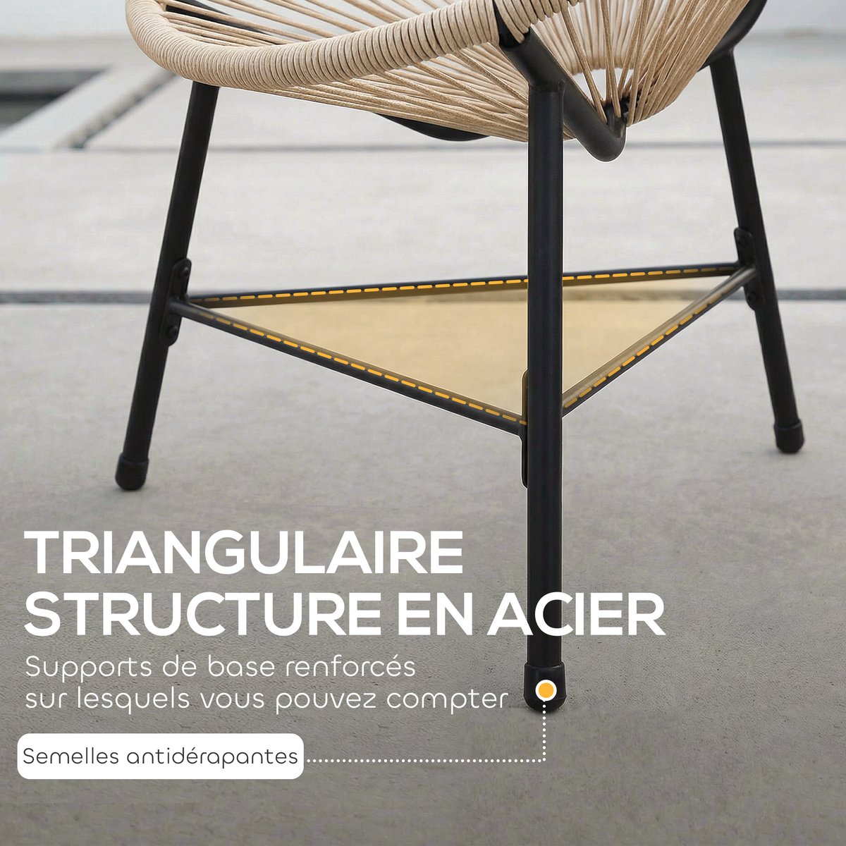 Ensemble de chaises de détente en rotin naturel, noir, OUTSUNNY