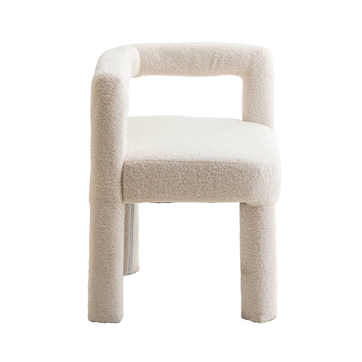 Fauteuil en tissu bouclette NORA blanc, MADE IN MEUBLES