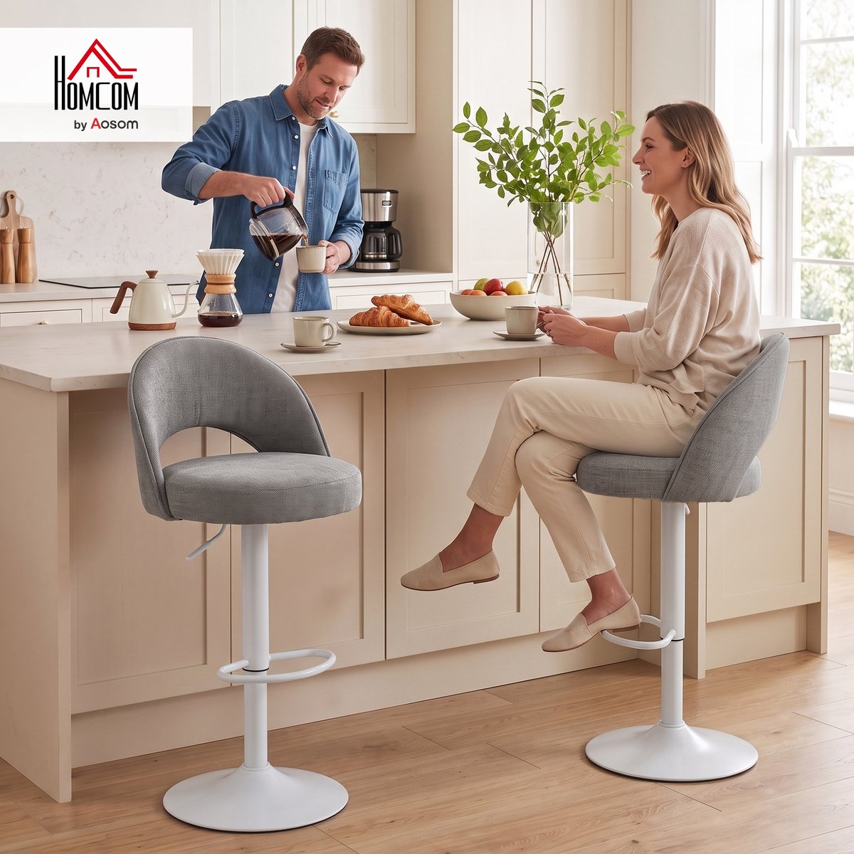 Tabouret de bar Chenille (100 % polyester) gris, noir, HOMCOM