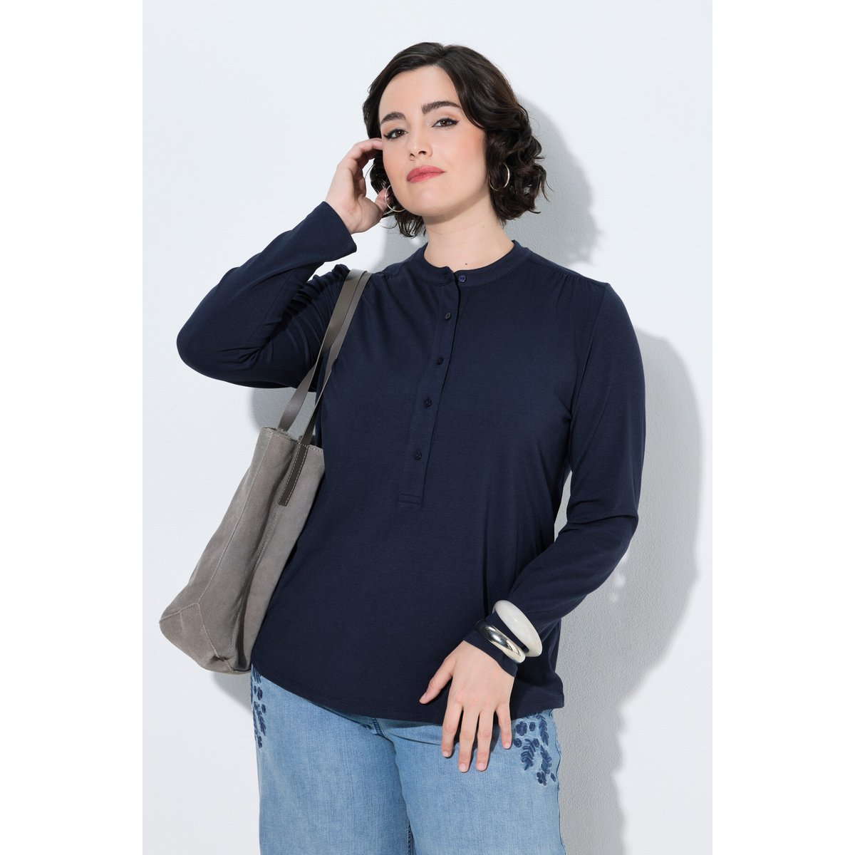 T-shirt avec patte de boutonnage marine, ULLA POPKEN