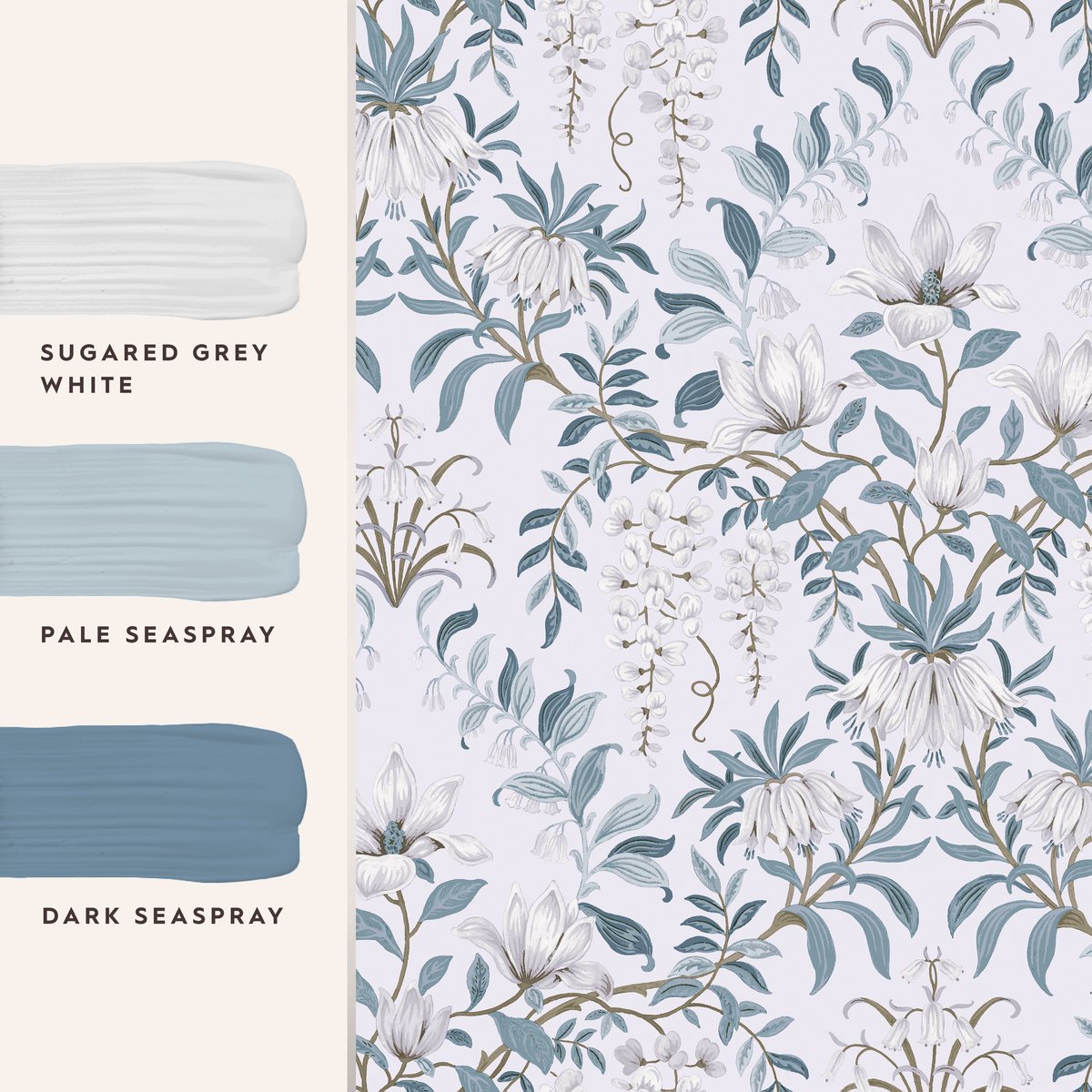 Papier peint Fleurs Parterre blanc, bleu, LAURA ASHLEY