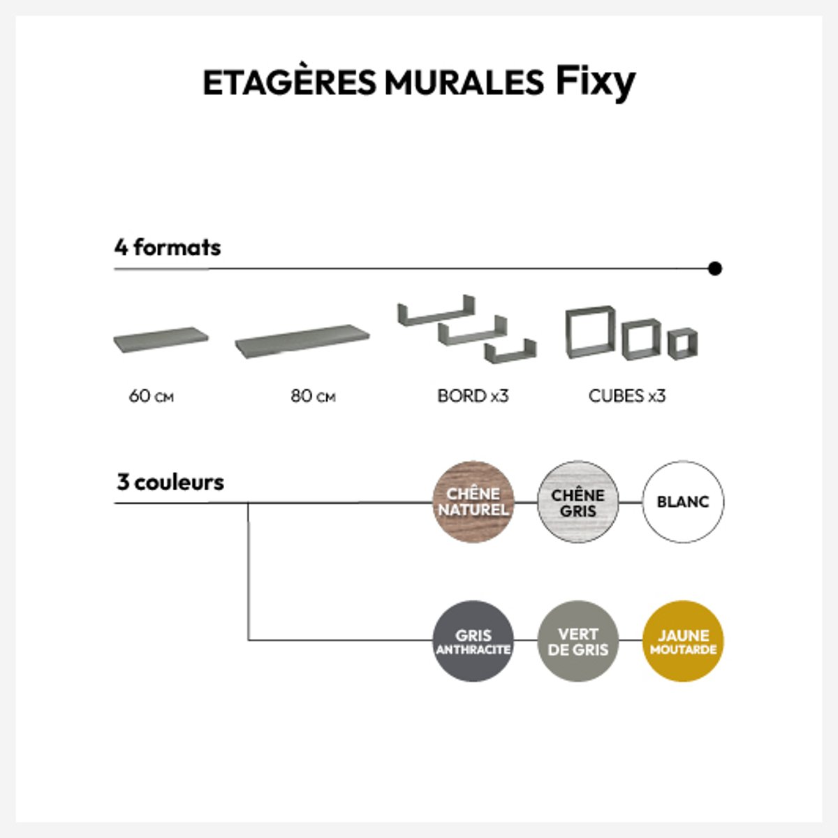Lot de 3 étagères murales cubes design graphique FIXY blanc, 5FIVE SIMPLY SMART