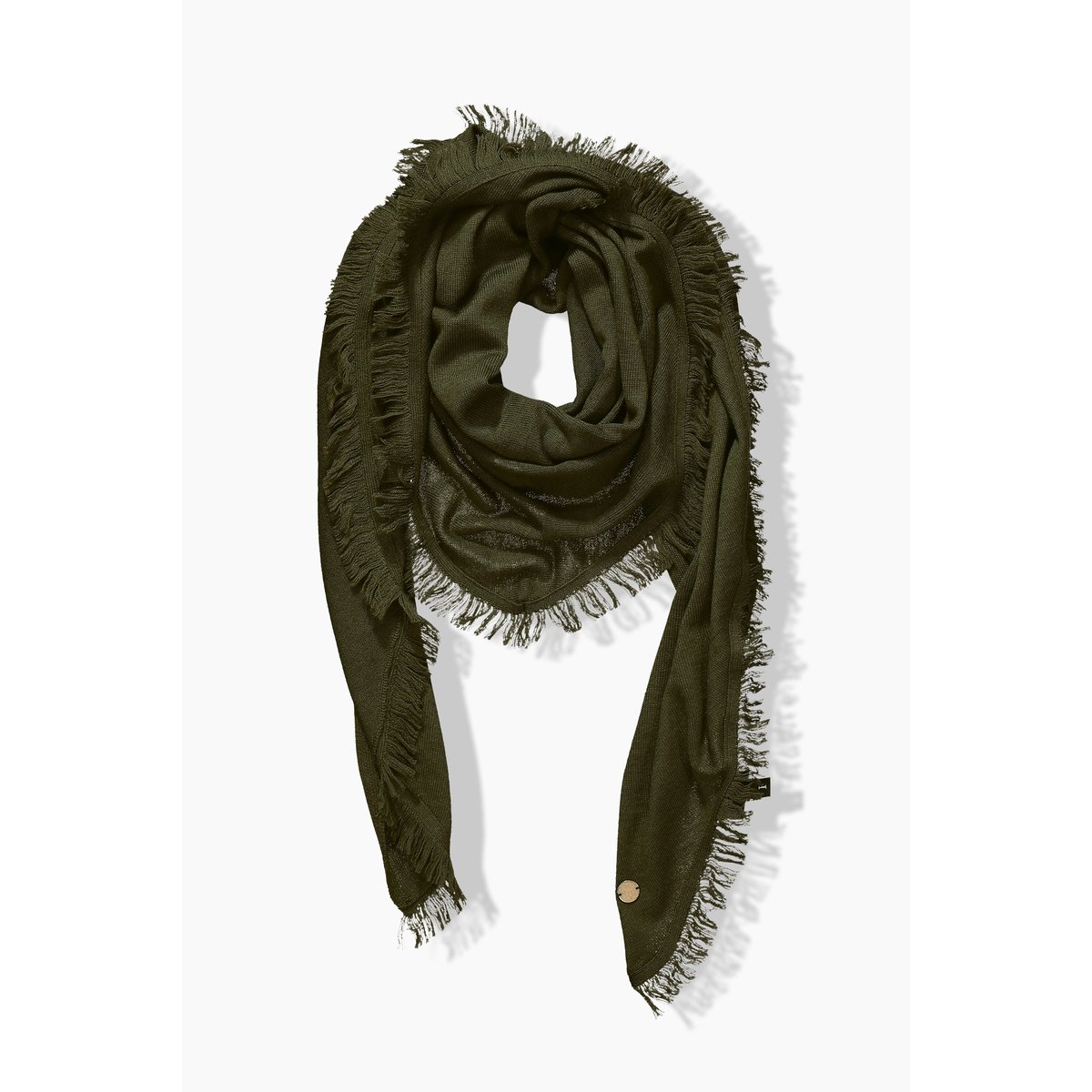 Foulard triangulaire, bords frangés kaki foncé, ULLA POPKEN