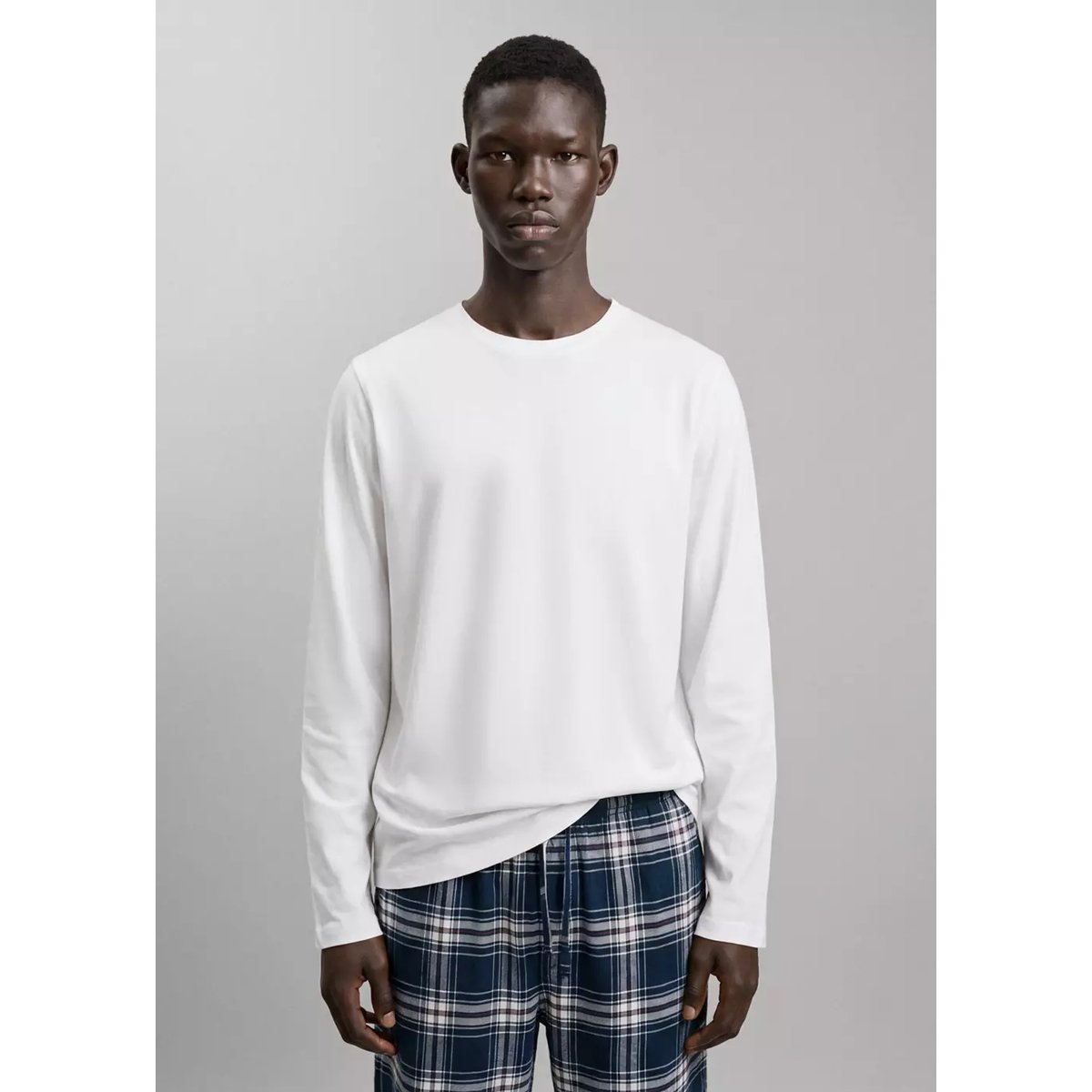 Pyjama complet coton carreaux bleu marine, MANGO TEEN