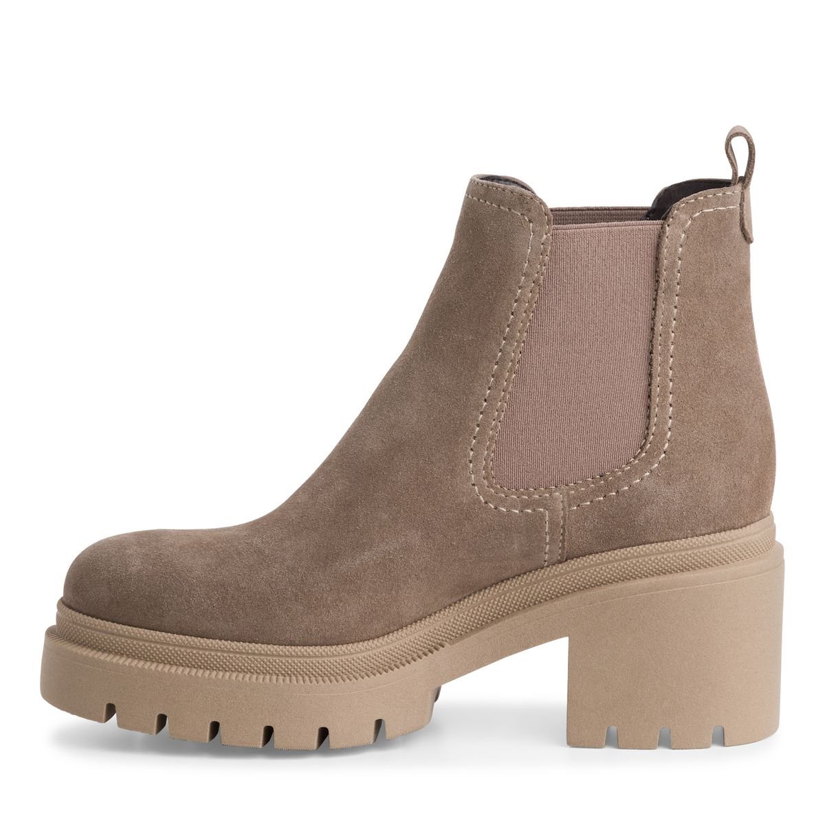 Boots chunky en cuir marron taupe suède, TAMARIS
