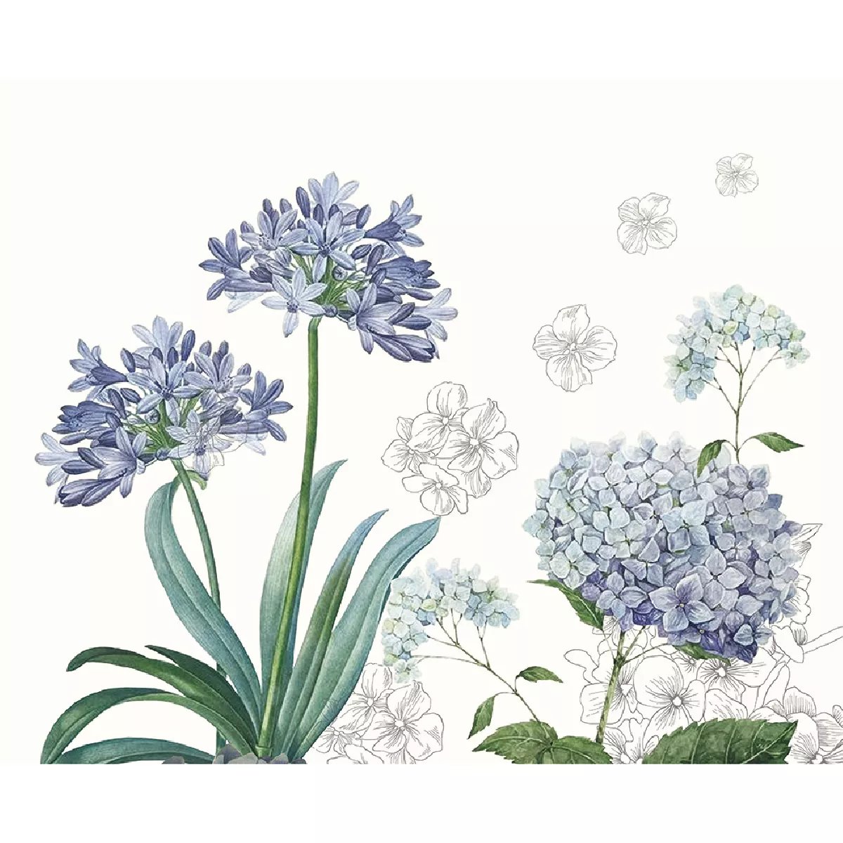 Set lin & coton JARDIN DE BRETAGNE bleu, GARNIER THIEBAUT