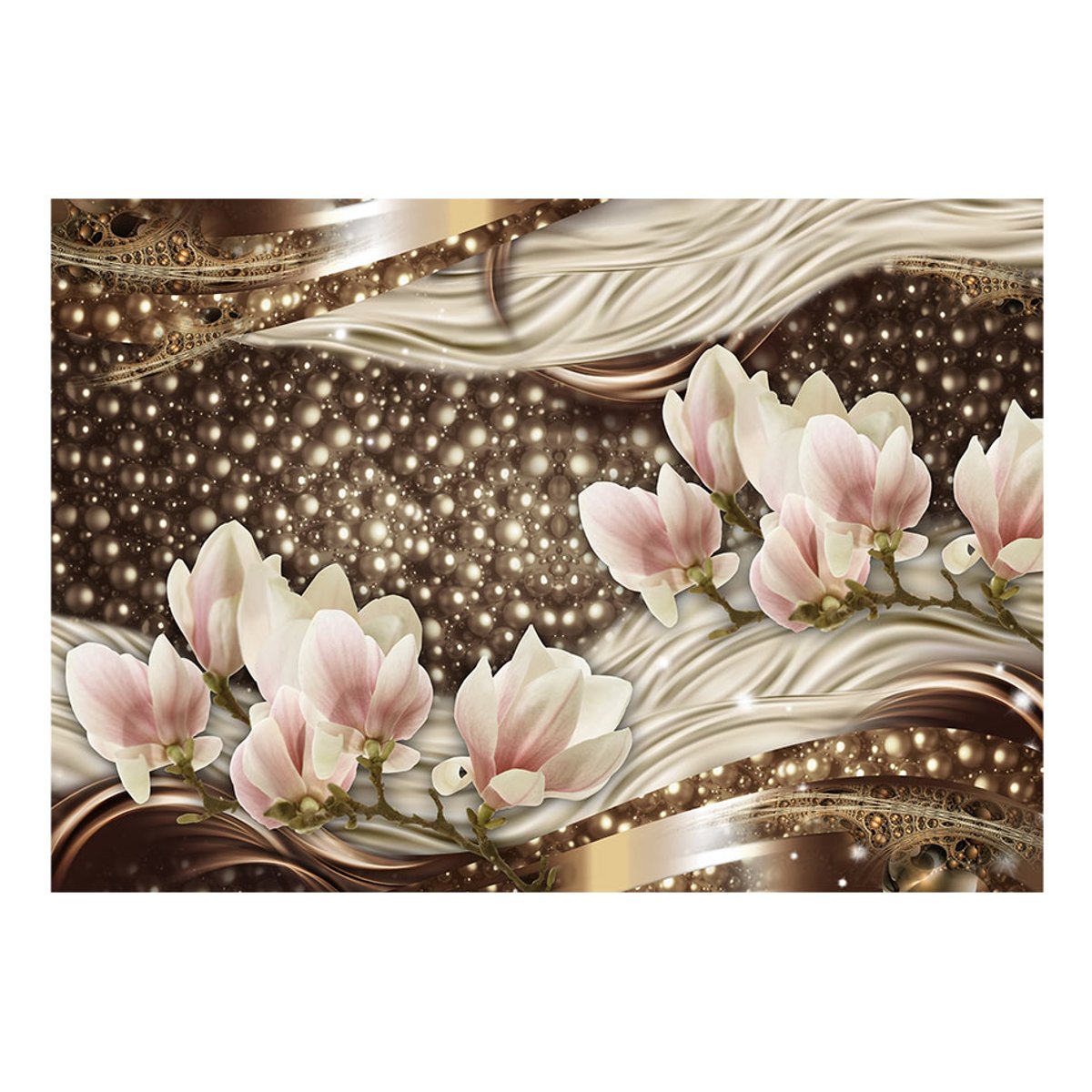 Papier peint intissé panoramique Fleurs Pearls and Magnolias rose, EDEN