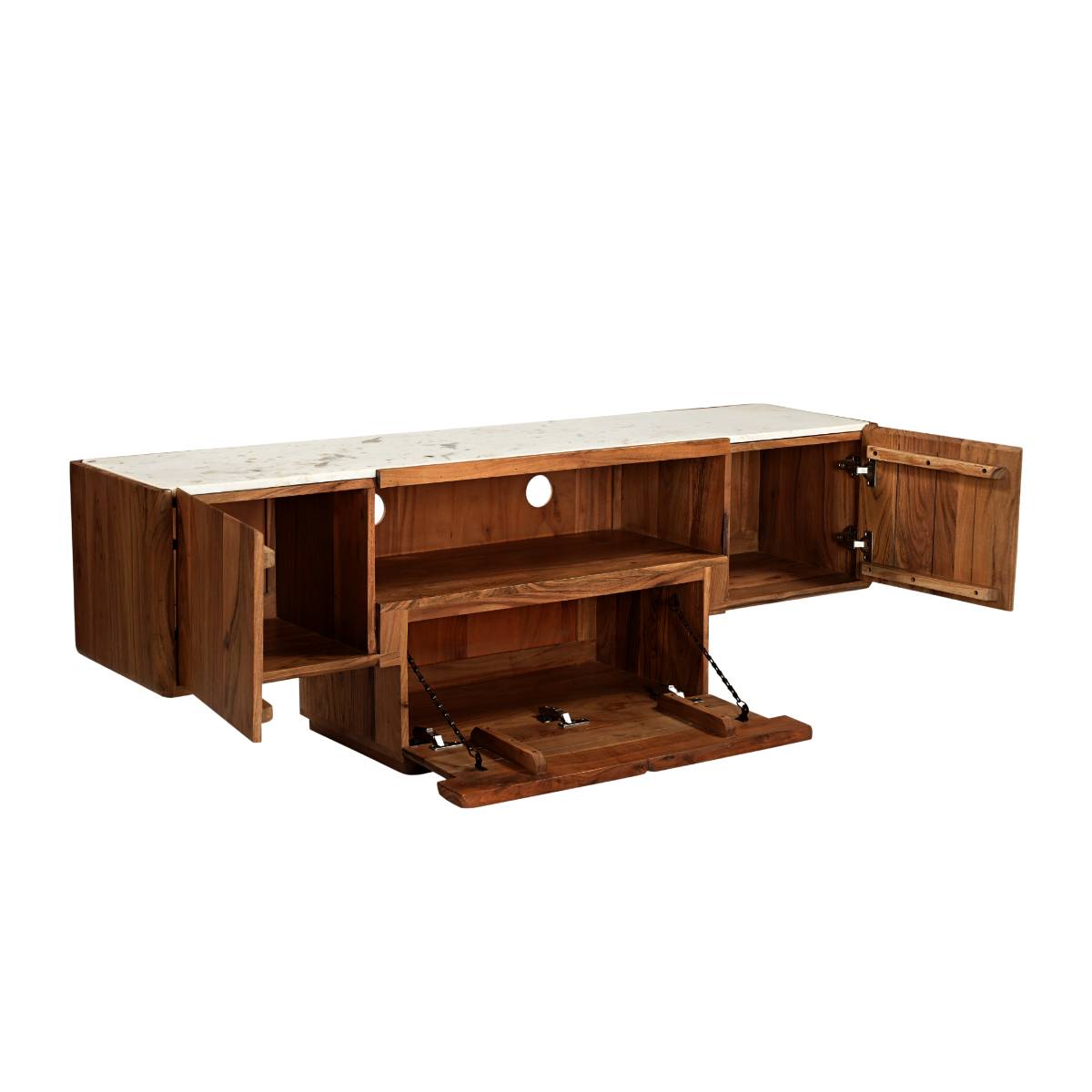 Meuble TV en bois d'acacia TARA bois clair, MADE IN MEUBLES