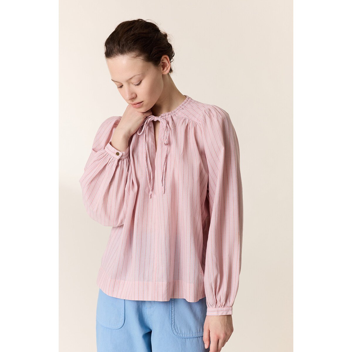 Blouse rayée col rond manches longues, CEM rose, LEON & HARPER