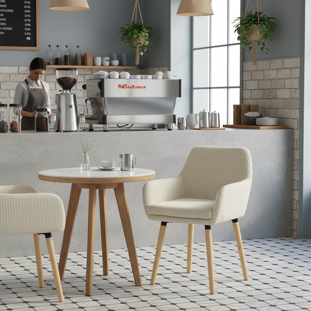Lot de 2 chaises de salle à manger velours côtelé scandinave, ELIA beige, MEUBLES COSY